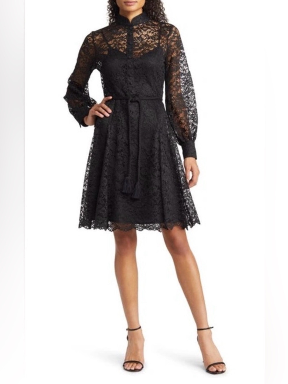 Tahari ASL Long Sleeve Lace Shirtdress in black